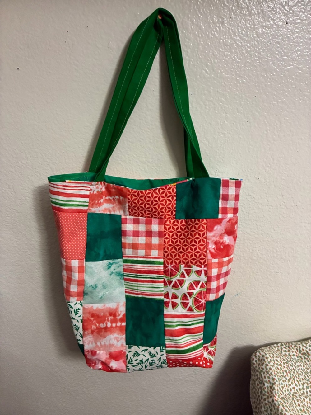 Green and Red Patchwork Tote Bag by